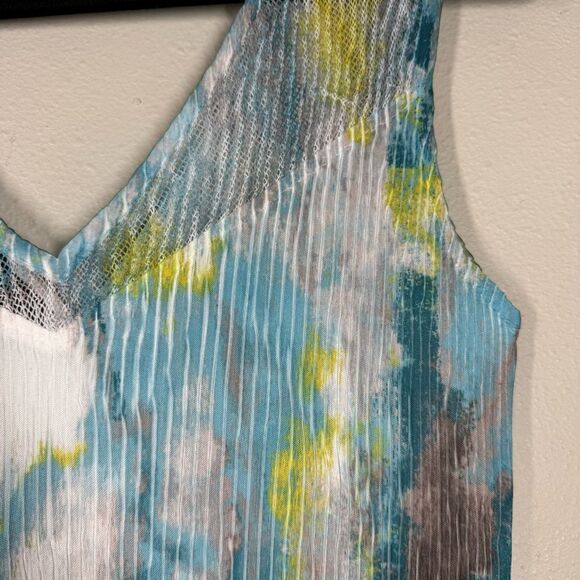 Komarov Maxi Dress Crinkle Mesh Blue Semi Sheer Watercolor Fairycore Girly Large - Picture 3 of 9